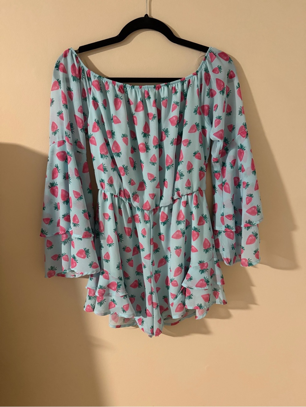 Peach Love California Mint Blue Strawberry Print One-Piece Romper